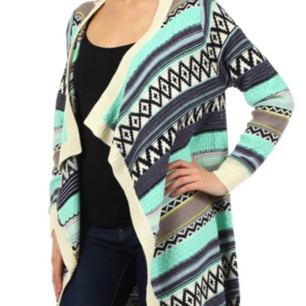 Llove Aztec Mint Cardigan Sweater